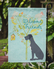 Load image into Gallery viewer, Welcome Friends Black Great Dane Garden Flag – Teal Dog Yard Decor with Tree Illustration BB7587GF