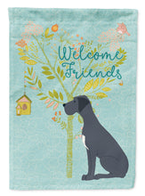 Load image into Gallery viewer, Welcome Friends Black Great Dane Garden Flag – Teal Dog Yard Decor with Tree Illustration BB7587GF