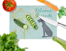 Load image into Gallery viewer, Welcome Friends Black Great Dane Glass Cutting Boards – Durable, Decorative Kitchen Art Large BB7587LCB
