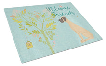 Load image into Gallery viewer, Welcome Friends Fawn Great Dane Natural Ears Glass Cutting Boards – Durable, Decorative Kitchen Art Large BB7588LCB