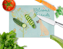 Load image into Gallery viewer, Welcome Friends Fawn Great Dane Cropped Ears Glass Cutting Boards – Durable, Decorative Kitchen Art Large BB7589LCB