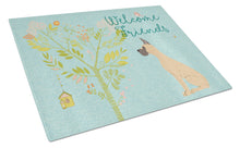 Load image into Gallery viewer, Welcome Friends Fawn Great Dane Cropped Ears Glass Cutting Boards – Durable, Decorative Kitchen Art Large BB7589LCB