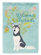 Load image into Gallery viewer, Welcome Friends Siberian Husky Garden Flag – Teal Dog Yard Decor with Tree Illustration BB7594GF