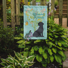 Load image into Gallery viewer, Welcome Friends Black Labrador Retriever Garden Flag – Teal Dog Yard Decor with Tree Illustration BB7595GF