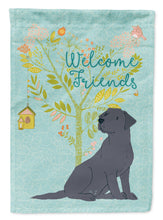 Load image into Gallery viewer, Welcome Friends Black Labrador Retriever Garden Flag – Teal Dog Yard Decor with Tree Illustration BB7595GF