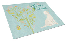Load image into Gallery viewer, Welcome Friends Yellow Labrador Retriever Glass Cutting Boards – Durable, Decorative Kitchen Art Large BB7596LCB
