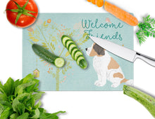 Load image into Gallery viewer, Welcome Friends Saint Bernard Glass Cutting Boards – Durable, Decorative Kitchen Art Large BB7599LCB