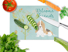 Load image into Gallery viewer, Welcome Friends Basset Hound Glass Cutting Boards – Durable, Decorative Kitchen Art Large BB7600LCB