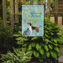 Load image into Gallery viewer, Welcome Friends Beagle Garden Flag – Teal Dog Yard Decor with Tree Illustration BB7601GF