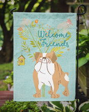 Load image into Gallery viewer, Welcome Friends English Bulldog Garden Flag – Teal Dog Yard Decor with Tree Illustration BB7602GF