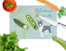Load image into Gallery viewer, Welcome Friends Black Bull Terrier Glass Cutting Boards – Durable, Decorative Kitchen Art Large BB7604LCB