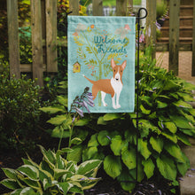 Load image into Gallery viewer, Welcome Friends Brown Bull Terrier Garden Flag – Teal Dog Yard Decor with Tree Illustration BB7605GF