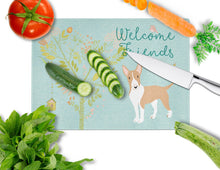 Load image into Gallery viewer, Welcome Friends Brown Bull Terrier Glass Cutting Boards – Durable, Decorative Kitchen Art Large BB7605LCB