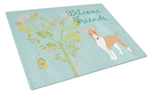 Load image into Gallery viewer, Welcome Friends Brown Bull Terrier Glass Cutting Boards – Durable, Decorative Kitchen Art Large BB7605LCB