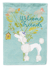 Load image into Gallery viewer, Welcome Friends White Poodle Garden Flag – Teal Dog Yard Decor with Tree Illustration BB7614GF