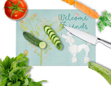 Load image into Gallery viewer, Welcome Friends White Poodle Glass Cutting Boards – Durable, Decorative Kitchen Art Large BB7614LCB
