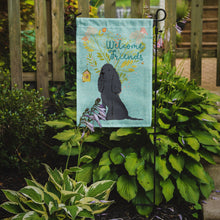 Load image into Gallery viewer, Welcome Friends Black Cocker Spaniel Garden Flag – Teal Dog Yard Decor with Tree Illustration BB7618GF