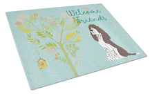 Load image into Gallery viewer, Welcome Friends Brown Springer Spaniel Glass Cutting Boards – Durable, Decorative Kitchen Art Large BB7622LCB