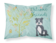 Load image into Gallery viewer, Welcome Friends Black Staffie Fabric Standard Pillowcase – Artistic Decorative Front, White Back BB7623PILLOWCASE
