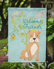 Load image into Gallery viewer, Welcome Friends Brown Staffie Garden Flag – Teal Dog Yard Decor with Tree Illustration BB7624GF
