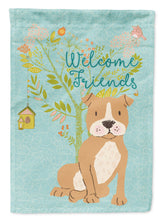 Load image into Gallery viewer, Welcome Friends Brown Staffie Garden Flag – Teal Dog Yard Decor with Tree Illustration BB7624GF