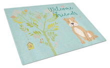 Load image into Gallery viewer, Welcome Friends Brown Staffie Glass Cutting Boards – Durable, Decorative Kitchen Art Large BB7624LCB