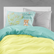 Load image into Gallery viewer, Welcome Friends Brown Staffie Fabric Standard Pillowcase – Artistic Decorative Front, White Back BB7624PILLOWCASE