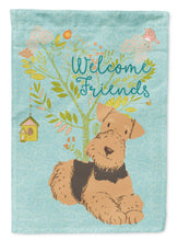 Load image into Gallery viewer, Welcome Friends Airedale Terrier Garden Flag – Teal Dog Yard Decor with Tree Illustration BB7625GF
