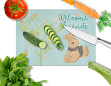 Load image into Gallery viewer, Welcome Friends Airedale Terrier Glass Cutting Boards – Durable, Decorative Kitchen Art Large BB7625LCB