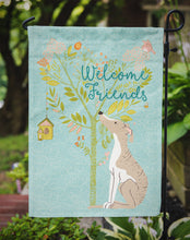 Load image into Gallery viewer, Welcome Friends Whippet Garden Flag – Teal Dog Yard Decor with Tree Illustration BB7626GF