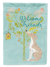 Load image into Gallery viewer, Welcome Friends Whippet Garden Flag – Teal Dog Yard Decor with Tree Illustration BB7626GF