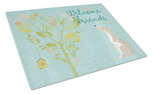 Load image into Gallery viewer, Welcome Friends Whippet Glass Cutting Boards – Durable, Decorative Kitchen Art Large BB7626LCB