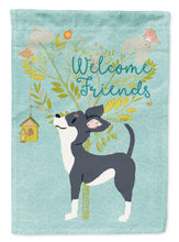 Load image into Gallery viewer, Welcome Friends Black White Chihuahua Garden Flag – Teal Dog Yard Decor with Tree Illustration BB7627GF