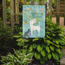 Load image into Gallery viewer, Welcome Friends White Chihuahua Garden Flag – Teal Dog Yard Decor with Tree Illustration BB7629GF