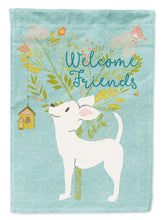 Load image into Gallery viewer, Welcome Friends White Chihuahua Garden Flag – Teal Dog Yard Decor with Tree Illustration BB7629GF