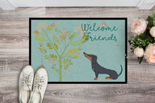Load image into Gallery viewer, Welcome Friends Black Tan Dachshund Doormat - 18x27 Decorative Floor Mat – Indoor/Outdoor Rug with Artistic Flair BB7630MAT