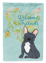 Load image into Gallery viewer, Welcome Friends Black French Bulldog Garden Flag – Teal Dog Yard Decor with Tree Illustration BB7632GF