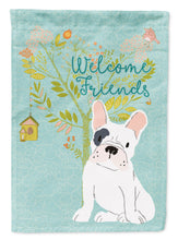 Load image into Gallery viewer, Welcome Friends Piebald French Bulldog Garden Flag – Teal Dog Yard Decor with Tree Illustration BB7634GF