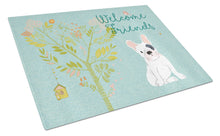 Load image into Gallery viewer, Welcome Friends Piebald French Bulldog Glass Cutting Boards – Durable, Decorative Kitchen Art Large BB7634LCB