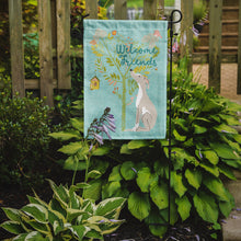 Load image into Gallery viewer, Welcome Friends Italian Greyhound Garden Flag – Teal Dog Yard Decor with Tree Illustration BB7636GF