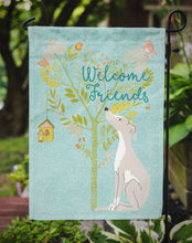 Load image into Gallery viewer, Welcome Friends Italian Greyhound Garden Flag – Teal Dog Yard Decor with Tree Illustration BB7636GF