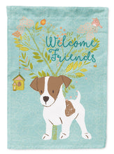 Load image into Gallery viewer, Welcome Friends Jack Russell Terrier Puppy Garden Flag – Teal Dog Yard Decor with Tree Illustration BB7638GF