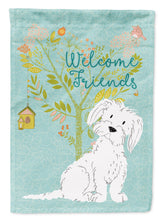 Load image into Gallery viewer, Welcome Friends Maltese Garden Flag – Teal Dog Yard Decor with Tree Illustration BB7639GF