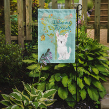 Load image into Gallery viewer, Welcome Friends Westie Garden Flag – Teal Dog Yard Decor with Tree Illustration BB7640GF