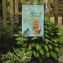 Load image into Gallery viewer, Welcome Friends Yorkie Garden Flag – Teal Dog Yard Decor with Tree Illustration BB7641GF