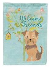 Load image into Gallery viewer, Welcome Friends Yorkie Natural Ears Garden Flag – Teal Dog Yard Decor with Tree Illustration BB7642GF