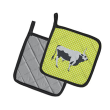 Load image into Gallery viewer, Hungarian Grey Steppe Cow Green Pot Holders - Set of 2 - Heat-Resistant Kitchen Essentials BB7650PTHD