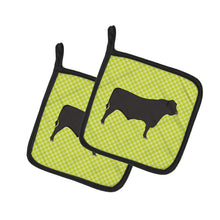 Load image into Gallery viewer, Black Angus Cow Green Pot Holders - Set of 2 - Heat-Resistant Kitchen Essentials BB7654PTHD