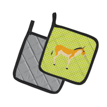 Load image into Gallery viewer, Turkmenian Kulan Donkey Green Pot Holders - Set of 2 - Heat-Resistant Kitchen Essentials BB7680PTHD