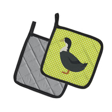 Load image into Gallery viewer, Blue Swedish Duck Green Pot Holders - Set of 2 - Heat-Resistant Kitchen Essentials BB7688PTHD